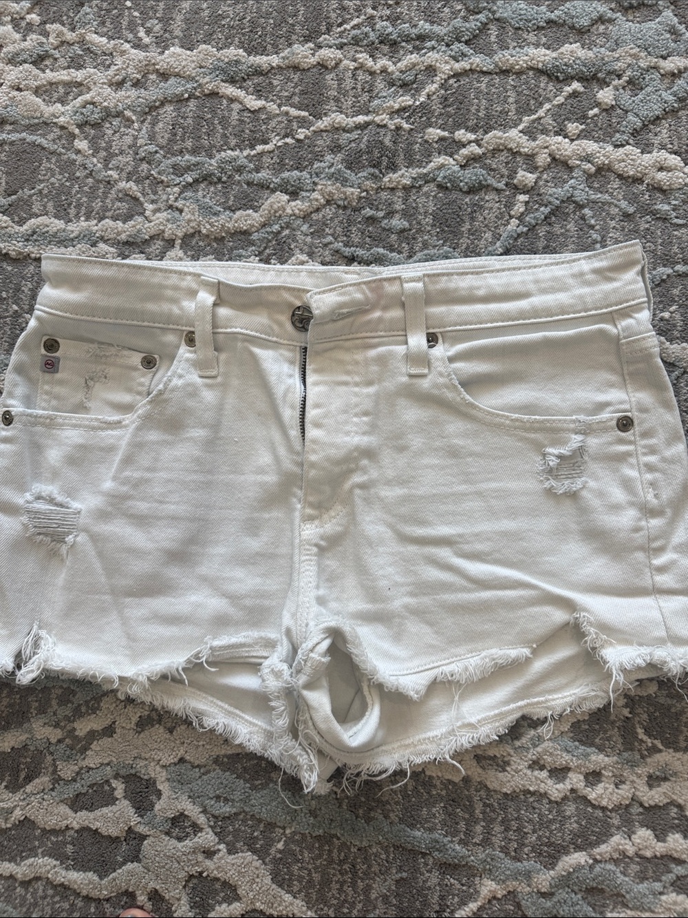 Ag Adriano Goldschmied White Distressed Cutoff Denim Shorts